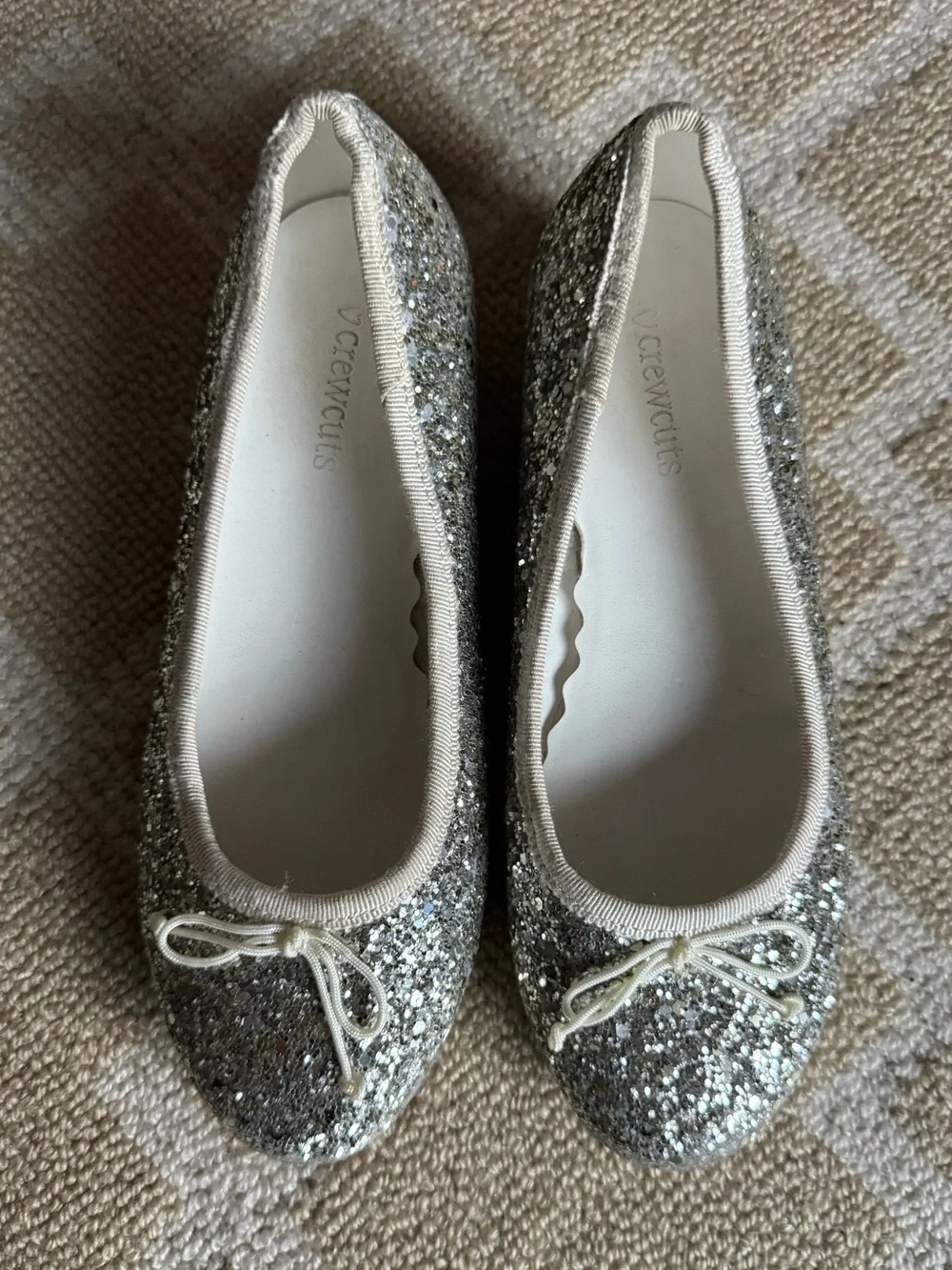 J. Crew Crewcuts Silver Glitter Ballet Flats Block Heel Girls Size 1